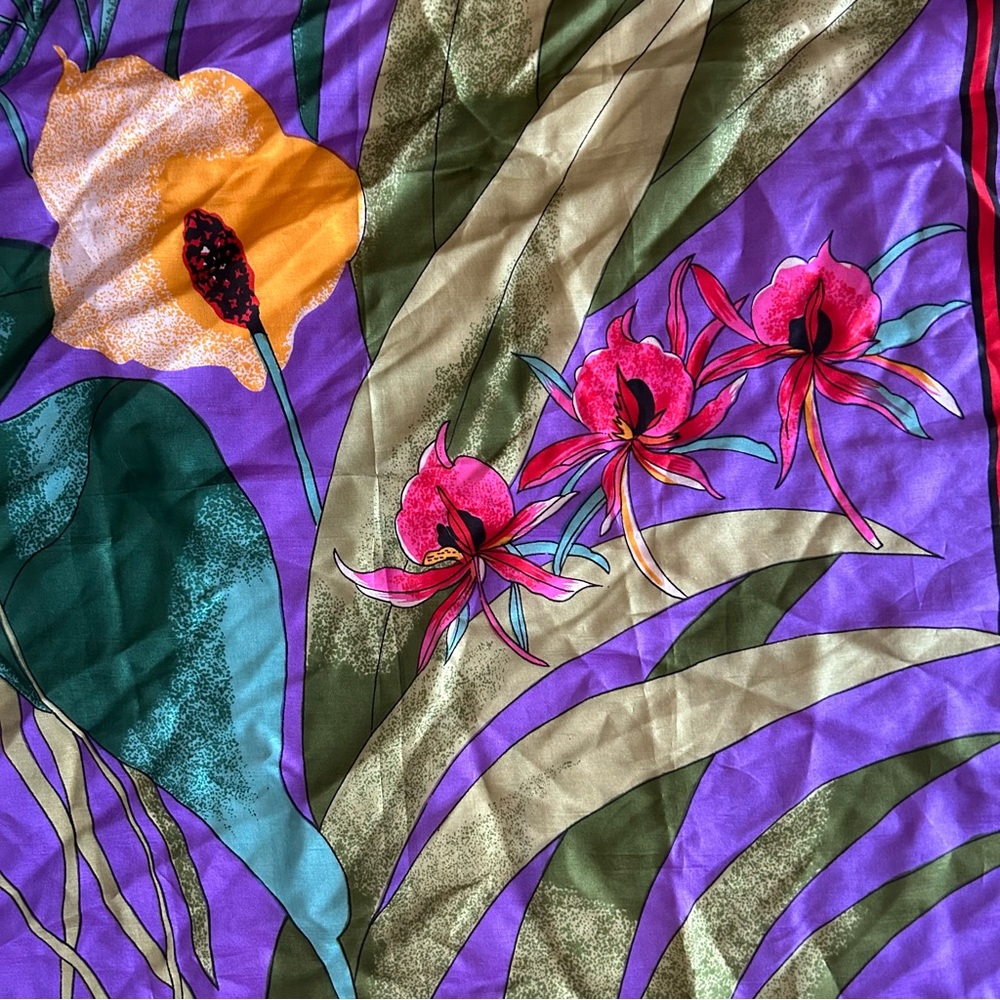 Rene gallet 100% pure silk vintage tropical bird square scarf leaves flowers - Picture 7 of 8